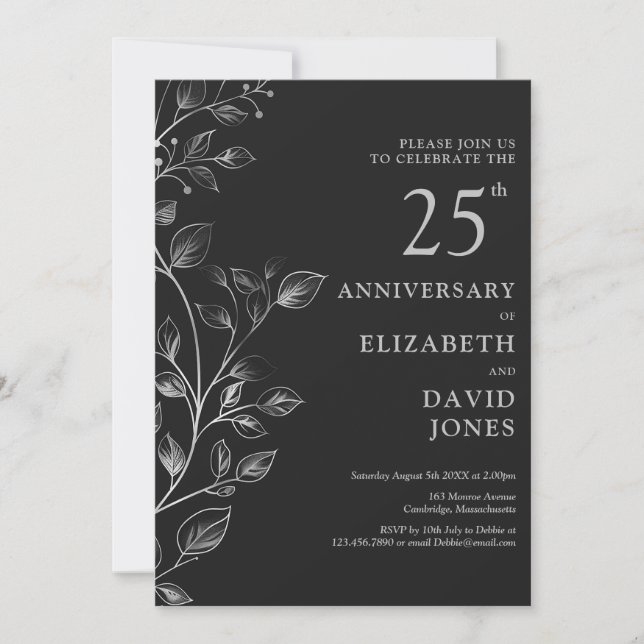 Invitation du 25e anniversaire du Mariage en argen (Devant)