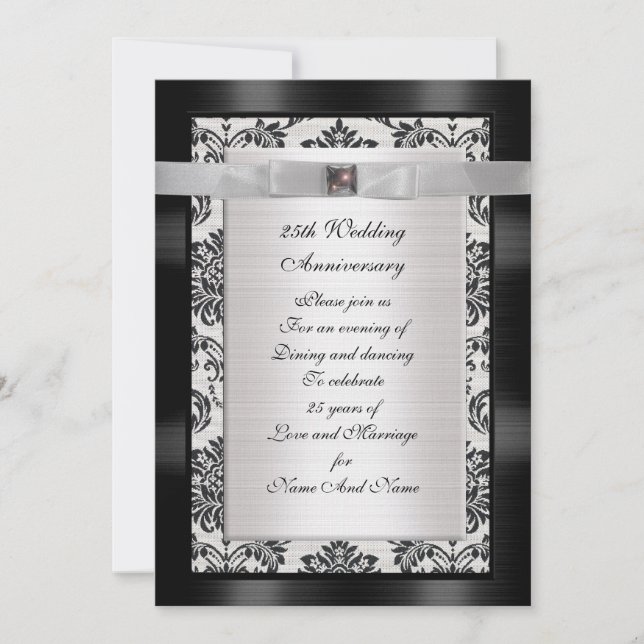 Invitation du 25e anniversaire noir et blanc (Devant)