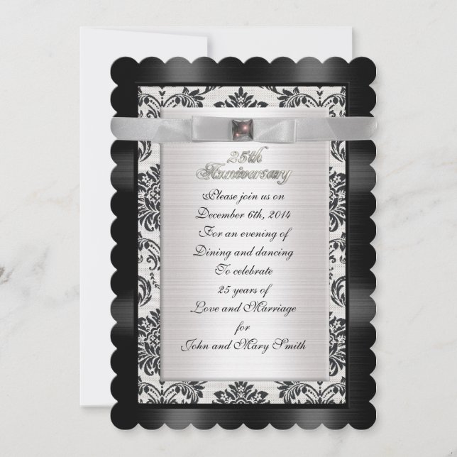 Invitation du 25e anniversaire noir et blanc (Devant)