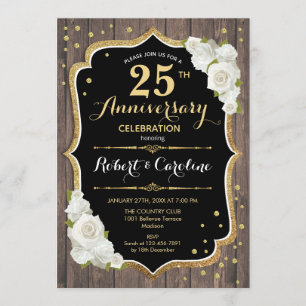 Invitation du 25e anniversaire - Rustic Wood Gold