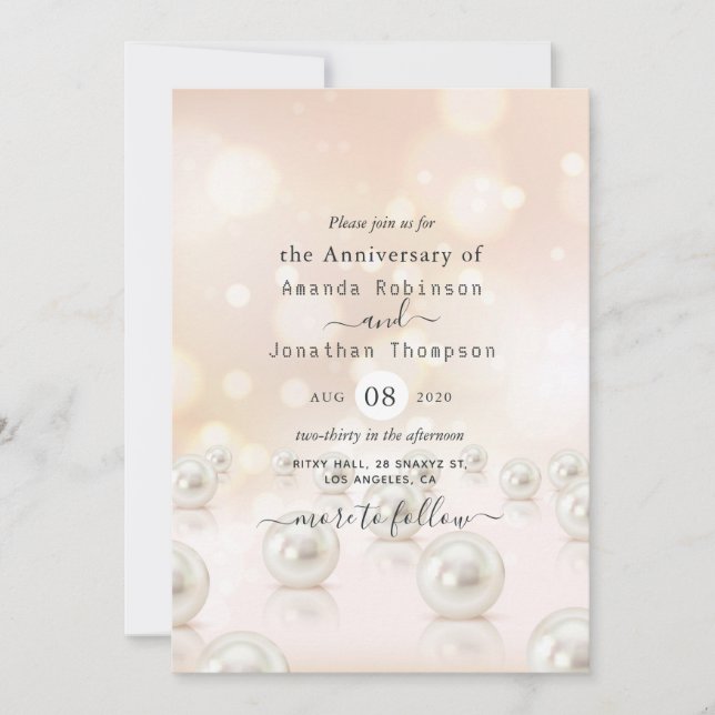 Invitation du 30e anniversaire du Mariage Pearl (Devant)