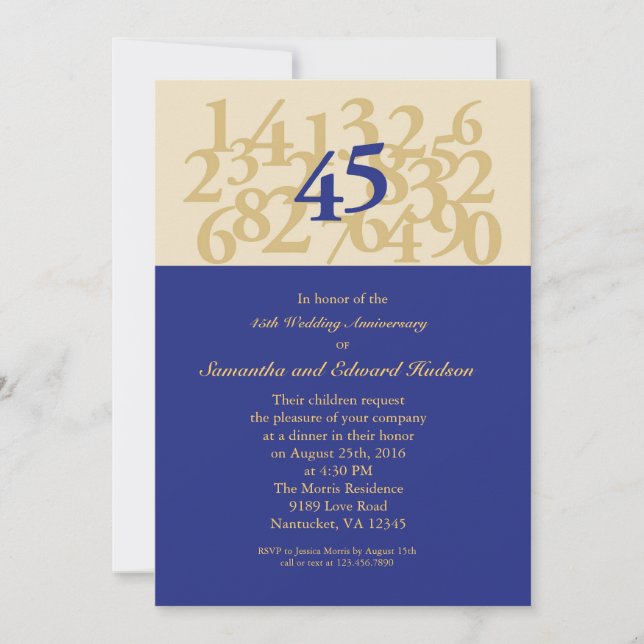 Invitation du 45e anniversaire du Mariage Sapphire (Devant)