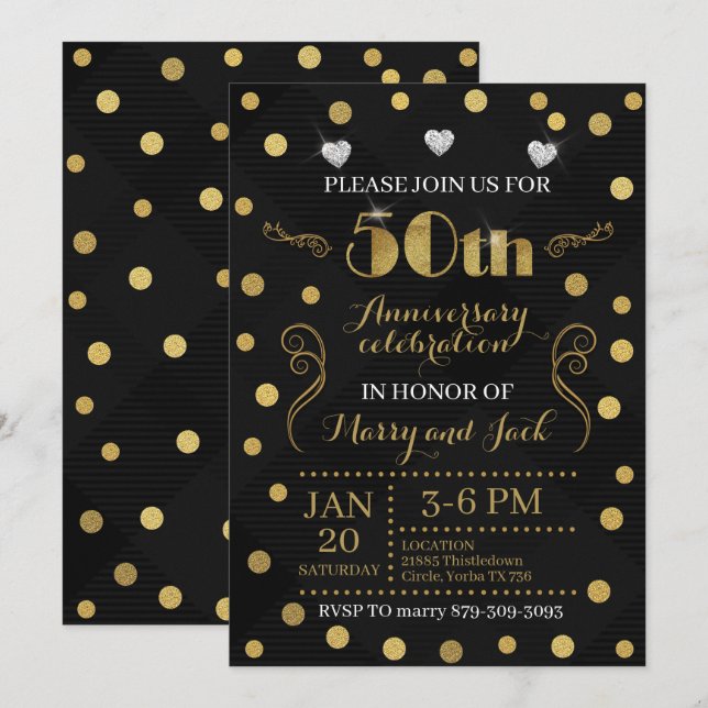 Invitation du 50e anniversaire de Mariage - Noir e (Devant / Derrière)