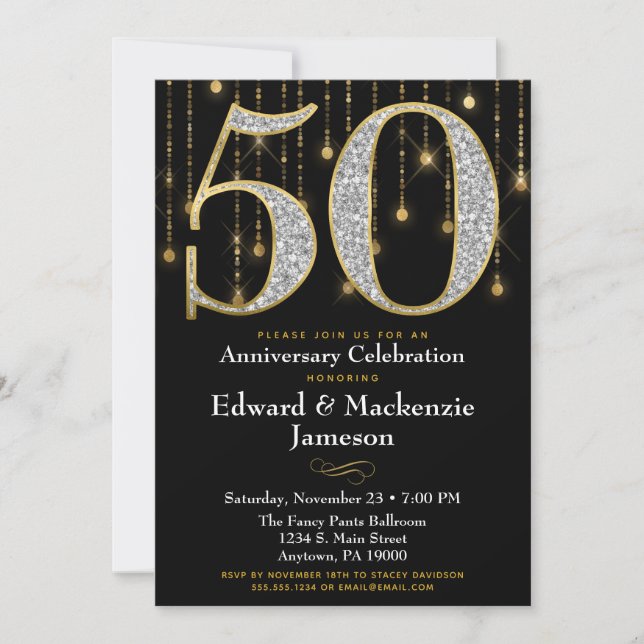 Invitation du 50e anniversaire Diamants noirs d'or (Devant)