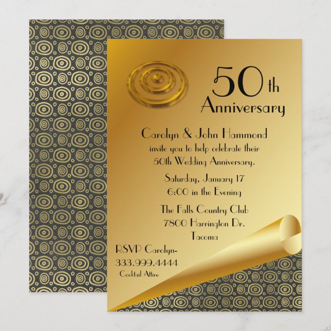 Invitation du 50e anniversaire du Mariage Chic Gol (Devant / Derrière)