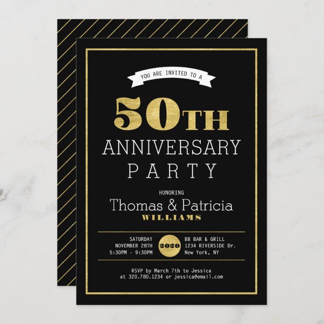 Invitation du 50e anniversaire du Mariage d'or mod (Devant / Derrière)