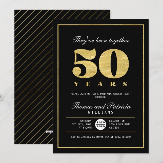 Invitation du 50e anniversaire du Mariage Gold & B (Devant / Derrière)