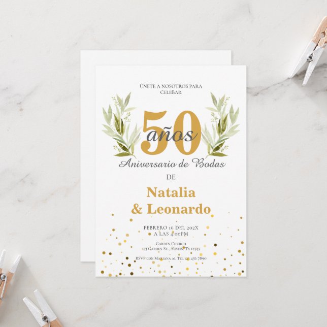 Invitation du 50e anniversaire en espagnol (Devant/Arrière en situation)