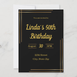 Invitation du 50e anniversaire - Noir & Or | Éléga