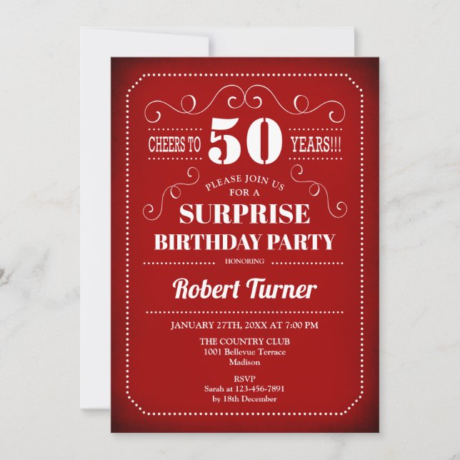 Invitation du 50e anniversaire surprise - Blanc ro (Devant)