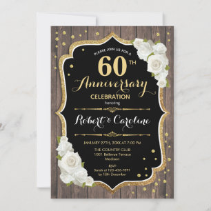 Invitation du 60e anniversaire - Rustic Wood Gold