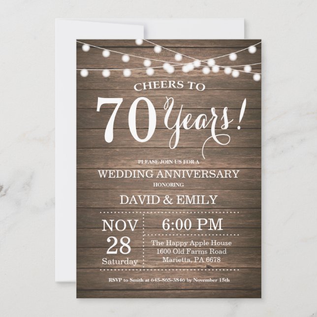 Invitation du 70e anniversaire du Mariage Bois rus (Devant)