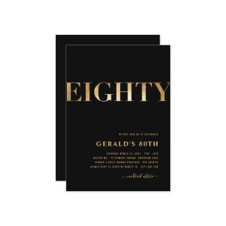 Invitation du 80e anniversaire | Noir & Or | pour