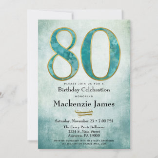 Invitation du 80e anniversaire Turquoise Blue Gold