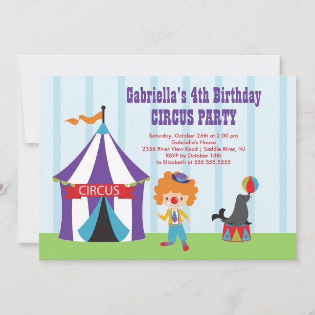 Invitation du Anniversaire de enfant du cirque CUT (Devant)