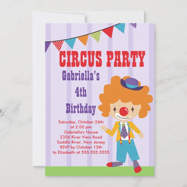Invitation du Anniversaire de enfant du cirque CUT (Devant)