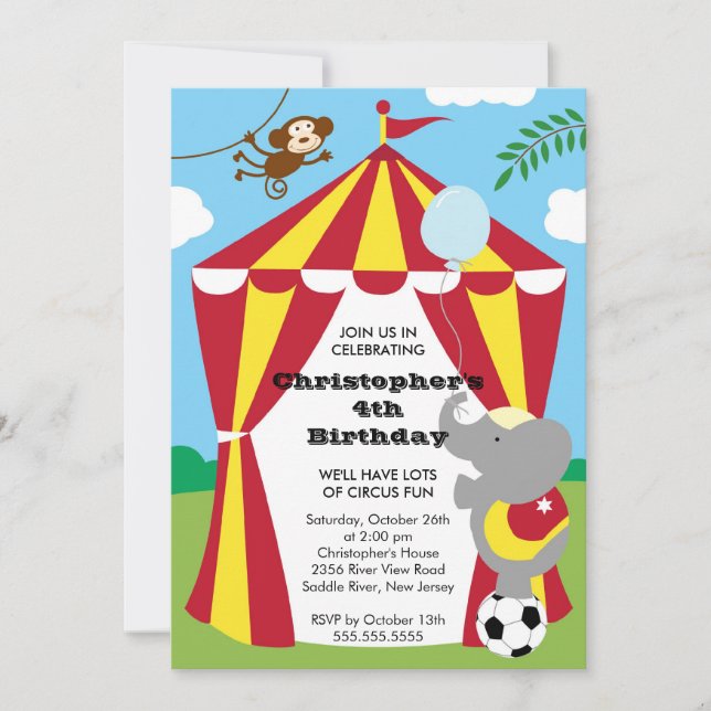 Invitation du Anniversaire de enfant du cirque CUT (Devant)