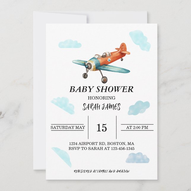 Invitation du Baby shower aérien de l'avion (Devant)