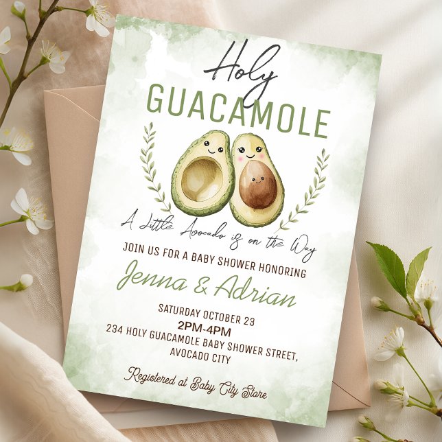 Invitation du Baby shower Avocado Holy Guacamole (Avocado Holy Guacamole Baby Shower Invitation)