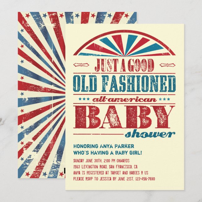 Invitation du Baby shower BBQ du 4 juillet (Devant / Derrière)