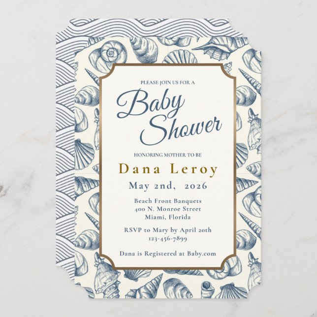 Invitation du Baby shower Beach Seashell (Devant / Derrière)