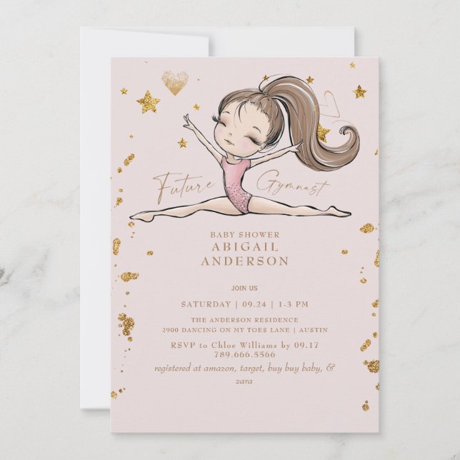 Invitation du Baby shower Blush de Gymnaste Future (Devant)