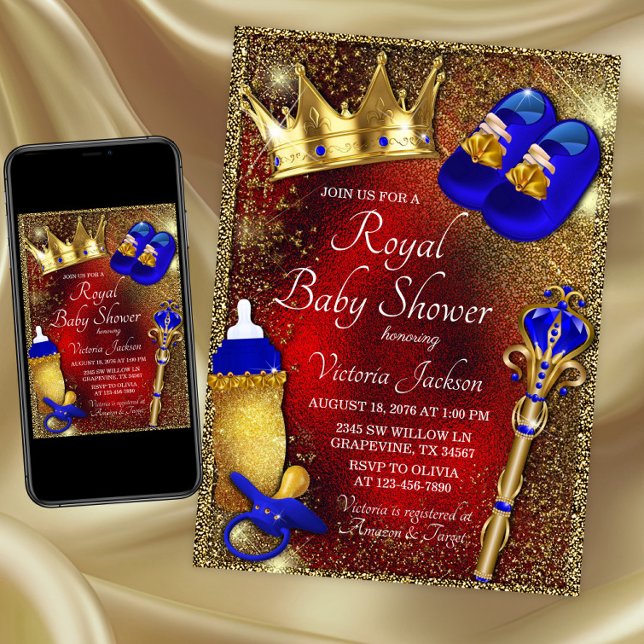 Invitation du Baby shower Boy Royal Prince (Royal prince baby shower invitation. Instant download and printed invitations available.)