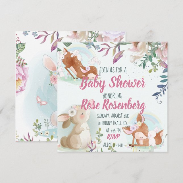 Invitation du Baby shower Bunny (Devant / Derrière)
