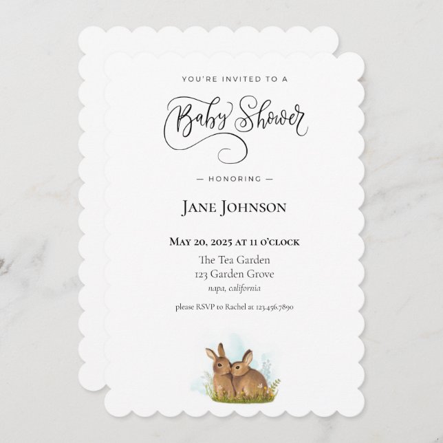 Invitation du Baby shower Bunny (Devant / Derrière)
