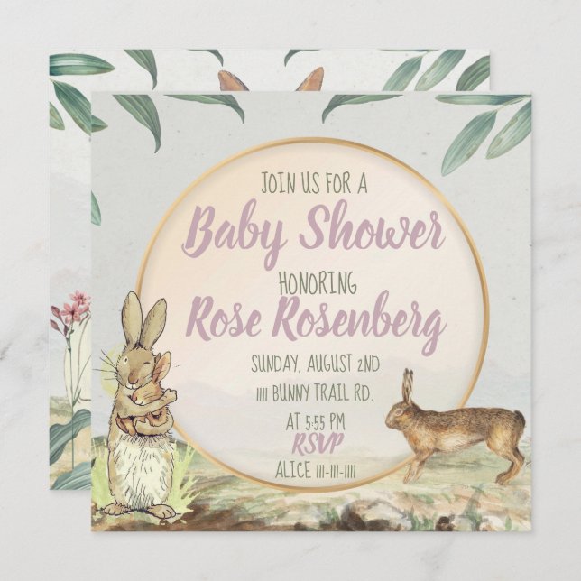 Invitation du Baby shower Bunny (Devant / Derrière)