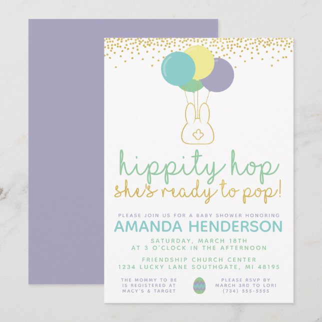 Invitation du Baby shower Bunny de Pâques (Devant / Derrière)