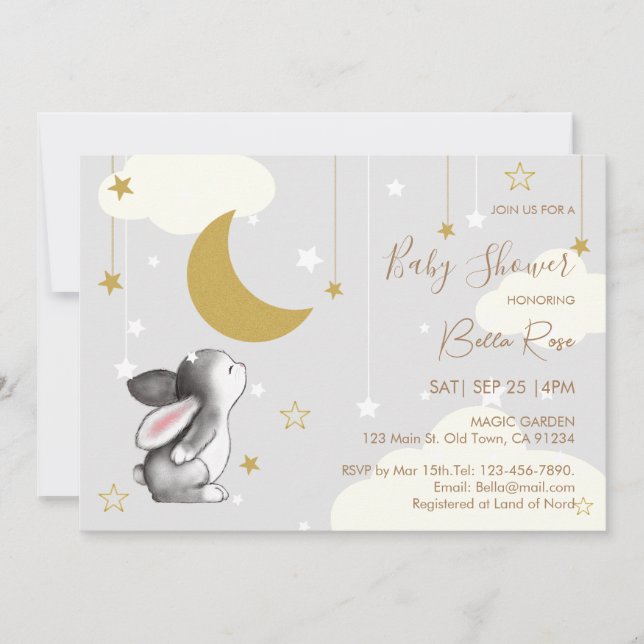 Invitation du Baby shower Bunny du nuage Star de l (Devant)