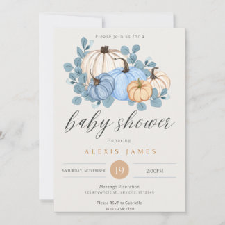 Invitation du Baby shower Citrouille Bleu Automne