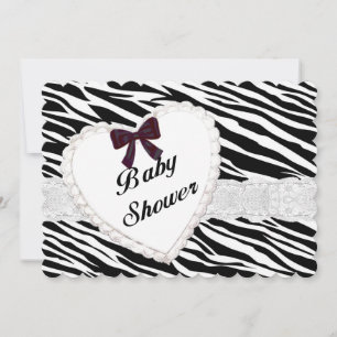 Invitation du Baby shower Coeur de dentelle Zebra