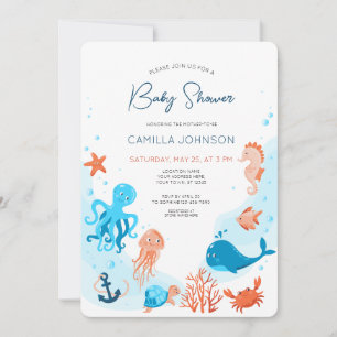 Invitation du Baby shower d'animaux de l'océan mar