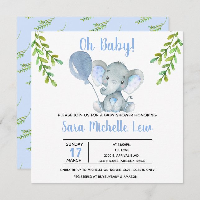 Invitation du Baby shower d'aquarelle de fille (Devant / Derrière)