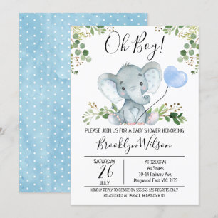 Invitation du Baby shower d'aquarelle éléphant du 