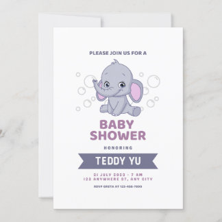 Invitation du Baby shower d'aquarelle éléphant du 
