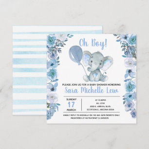 Invitation du Baby shower d'aquarelle éléphant du 