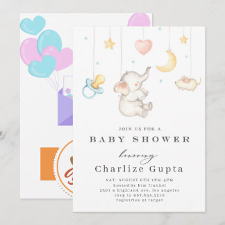 Invitation du Baby shower d'aquarelle éléphant du 
