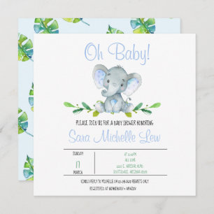 Invitation du Baby shower d'aquarelle éléphant du 