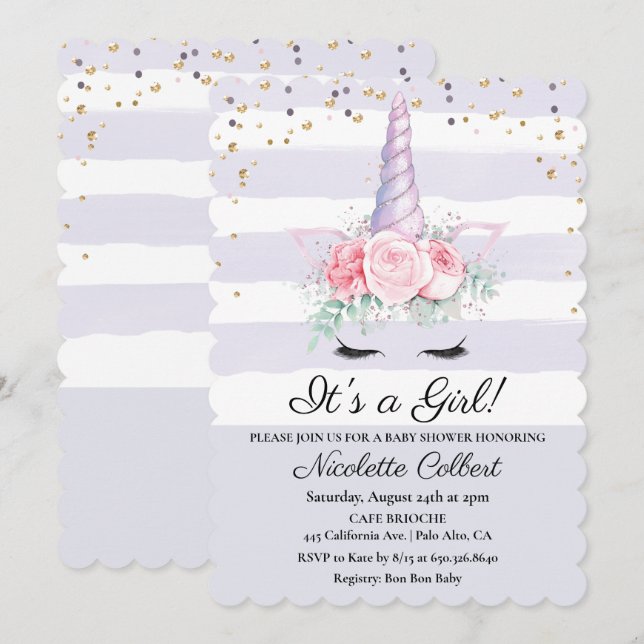 Invitation du Baby shower d'aquarelle florale Unic (Devant / Derrière)