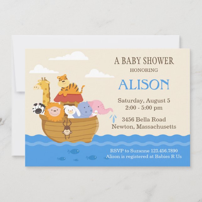 Invitation du Baby shower d'arche de Noé (Devant)
