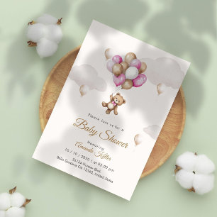 Invitation du Baby shower de ballon de l'ours bébé