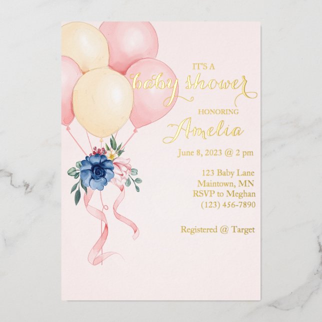 Invitation du Baby shower de ballon floral (Recto)