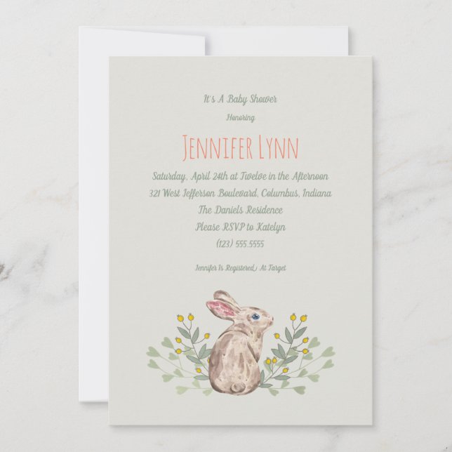 Invitation du Baby shower de Bunny de bois de prin (Devant)