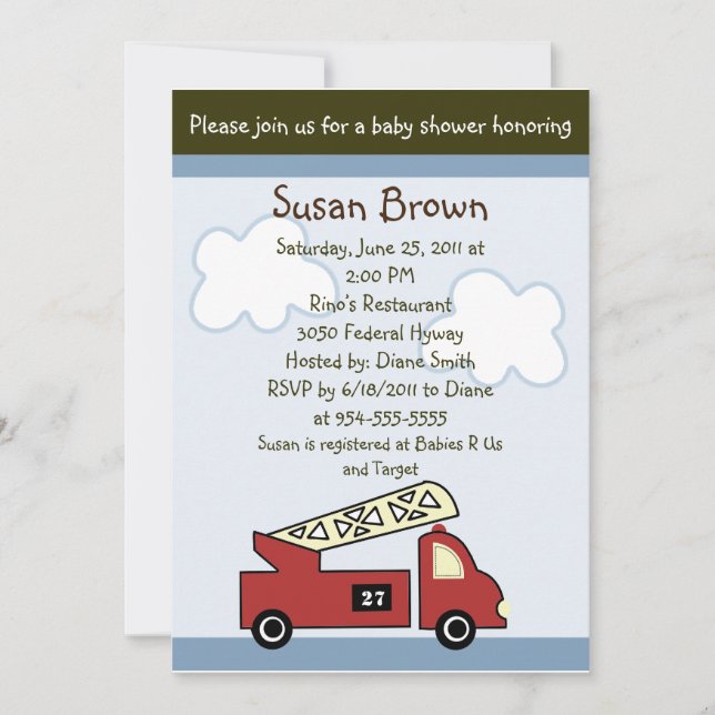 Invitation du Baby shower de camion moteur 27 (Devant)