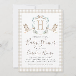 Invitation du Baby shower de cigogne sud Preppy