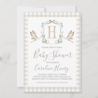 Invitation du Baby shower de cigogne sud Preppy