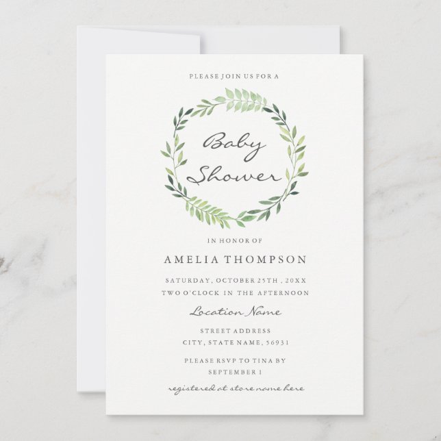 Invitation du Baby shower de couronne d'aquarelle (Devant)